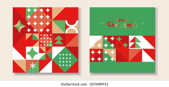 A set of Christmas cards in a trendy modern style. Graphic 