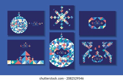 A set of Christmas cards in a trendy modern style. Triangular pattern