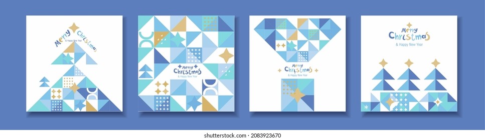 A set of Christmas cards in a trendy modern style. Triangular pattern