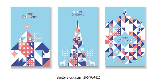A set of Christmas cards in a trendy modern style. Triangular pattern