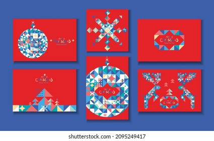 A set of Christmas cards in a trendy modern style. Triangular pattern