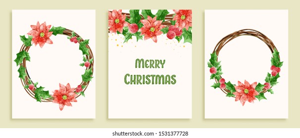 Set of Christmas cards watercolor painting style. Aim using for card lettering, all printings, poster.