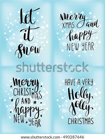 Set Christmas Cards Winter Holidays Quotes Stock Vector (Royalty Free