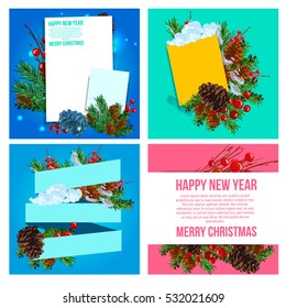 Set of Christmas Cards.Collection of 4 Christmas card templates. Christmas Posters set. Vector illustration