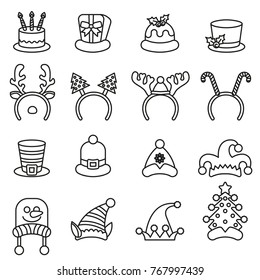 Set Christmas carnivals caps. Santa Claus hat set isolated. Line Style stock vector.