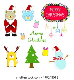 set of christmas cartoon, cute, vector illustration