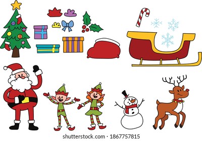 Juego de caricaturas navideñas Elementos del doodle