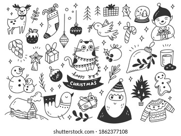 Set of Christmas cartoon doodles