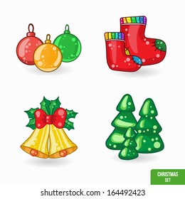 Set of Christmas cartoon icons, vector illustration for your design on white background