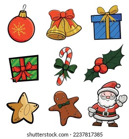 set of Christmas cartoons to decorate the card 