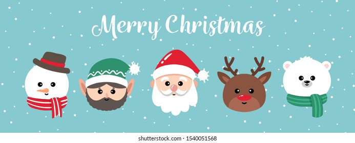 Set of Christmas Character Design. Vector of Animal and Character for Christmas. Santa Claus, Snowman, Elf, Polar Bear, Reindeer Character. Merry Christmas and Happy New Year Character Illustration