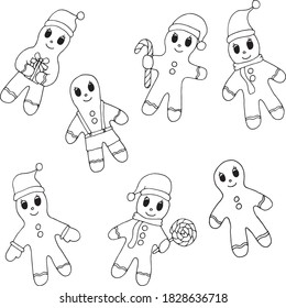 set of Christmas characters black and white liner