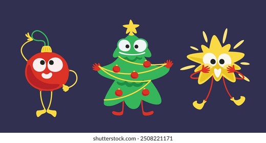 Set of Christmas characters. Funny holiday elements.