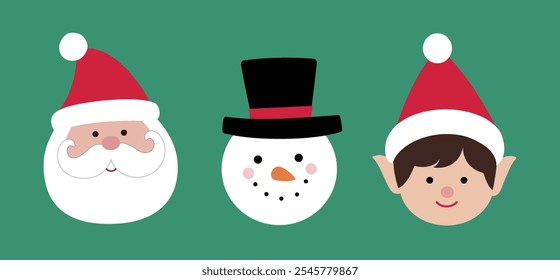 Set of Christmas characters head flat vector stock illustration.
Hand drawn christmas characters head collection.
Merry Xmas design element.
Good for card, banner, flayer, leaflet, poster. 