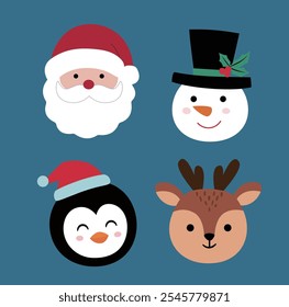 Set of Christmas characters head flat vector stock illustration.
Hand drawn christmas characters head collection.
Merry Xmas design element.
Good for card, banner, flayer, leaflet, poster. 