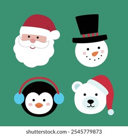 Set of Christmas characters head flat vector stock illustration.
Hand drawn christmas characters head collection.
Merry Xmas design element.
Good for card, banner, flayer, leaflet, poster. 