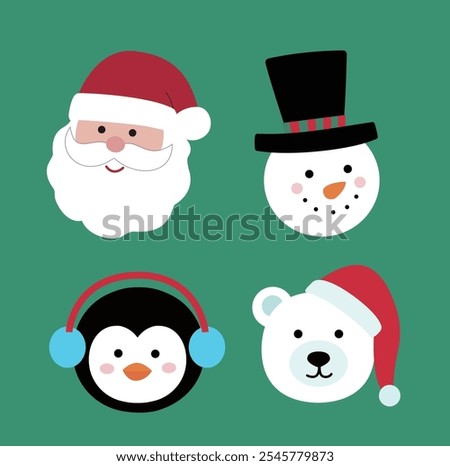 Set of Christmas characters head flat vector stock illustration.
Hand drawn christmas characters head collection.
Merry Xmas design element.
Good for card, banner, flayer, leaflet, poster. 