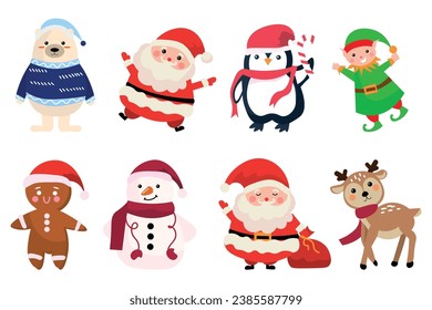 Set of Christmas characters on white background