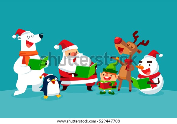 Set Christmas Characters Singing Christmas Carols Stock Vector (Royalty ...