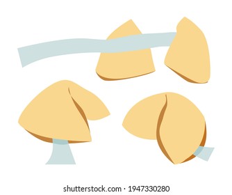 Set. Christmas Chinese fortune cookies. Colored vector illustration isolated on white background.