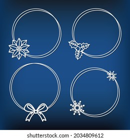 Set of christmas circular frames with holly jolly, christmas flower, bow, snowflakes for laser, paper cutting. Vector illustration.