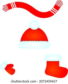 Set de ropa de Navidad. Sombrero, bufanda, mijo, calcetín