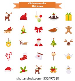 Set of Christmas color icons. Flat design for web and mobile