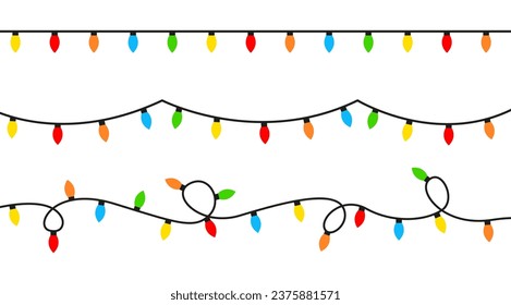 Set of Christmas colored garlands lights decorations for Christmas cards, banners, posters, web. Vector illustration.