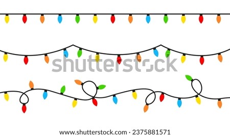 Set of Christmas colored garlands lights decorations for Christmas cards, banners, posters, web. Vector illustration.