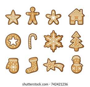 Set of Christmas cookies clipart, Gingerbread vector illustrations