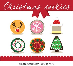 Set of Christmas cookies on white background