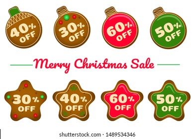 Set of Christmas cookies stickers.  Vector elements for discount tags, promotion stickers, lables, flyer, banner, poster design.