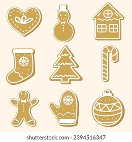 Set of Christmas cookies. Vector icons isolated on white background. Cute style