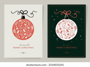 Set of Christmas Corporate Holiday cards with floral berry ornate frames. Universal artistic template, vector illustration