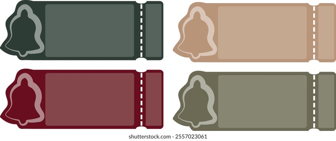 set of Christmas coupons in pastel colors with Christmas bell icons located on the right side, for various Christmas and New Year discounts