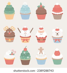 Set of christmas cupcakes illustration vector.