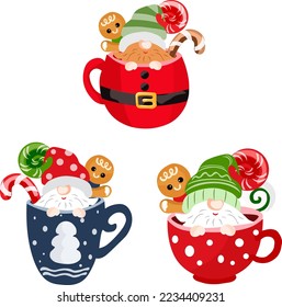 set of Christmas cups with gnomes and sweets