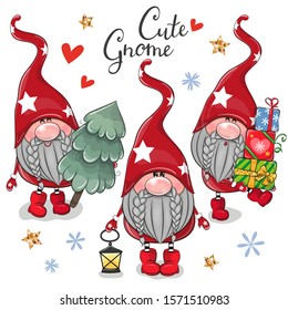 Set of Christmas Cute Cartoon Gnomes on a white background