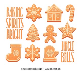 Set of Christmas cute gingerbread cookies