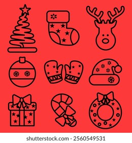 A set of Christmas Day vector icons with various shapes.
