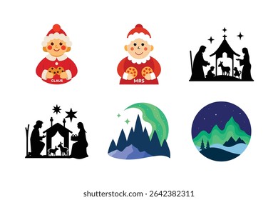 Set of Christmas Day vector Silhouette illustration