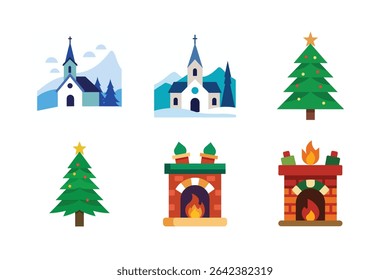 Set of Christmas Day vector Silhouette illustration