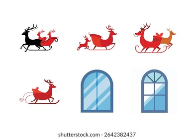 Set of Christmas Day vector Silhouette illustration