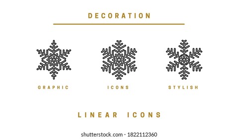 Set. Christmas decor. Christmas background with festive decorative elements, design in a linear style. Christmas black and white vector illustration.