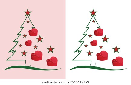 Set of Christmas decor elements and characters,Christmas tree with gift boxes,A beautifully decorated Christmas tree,Gifts - Christmas - Illustration Series



