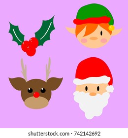 Set of Christmas decoration drawing graphic elements,