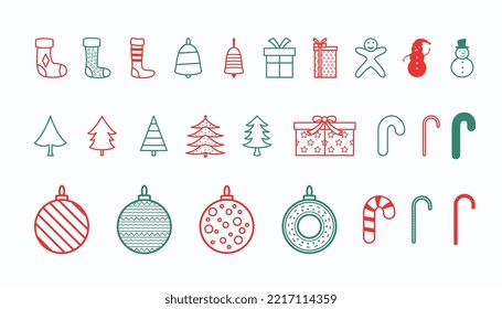 set of christmas decoration elements design in line style 