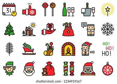 set of Christmas decoration filled editable stroke icon.