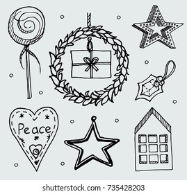 Set of christmas decoration. Hand draw illusration