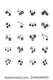 set of christmas decoration icons, party ornaments, 